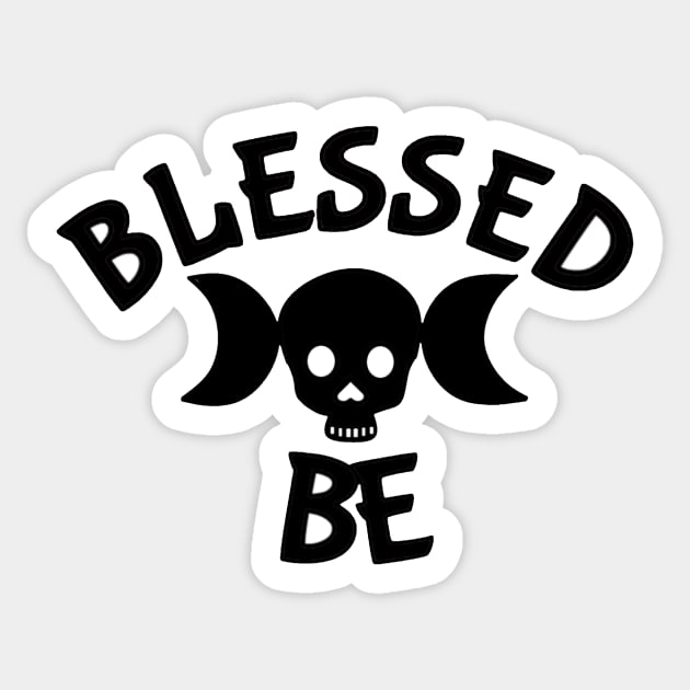 Triple Goddess Skull Blessed Be Black T-Shirt Sticker by Aleedra